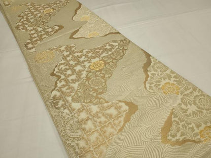 平和屋着物◎六通柄袋帯　花唐草文　金糸　三越扱い　正絹　逸品　AABM2691ou