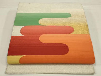 平和屋着物◎爪搔き本綴れ　八寸名古屋帯　霞文　金銀糸　正絹　逸品　AABM2692ou