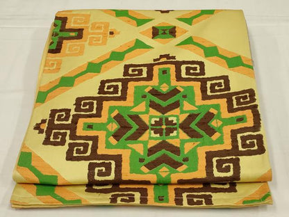 平和屋着物◎六通柄袋帯　幾何学文様　正絹　逸品　未使用　AABM2693ou