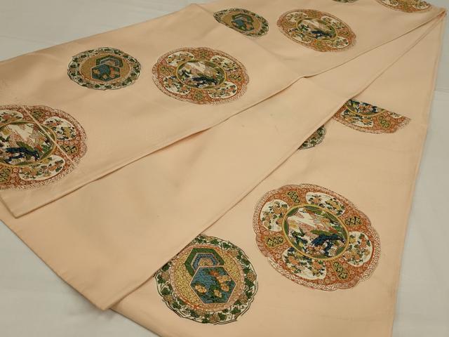 平和屋着物◎六通柄袋帯　唐織　花鳥絵皿文　正絹　逸品　AABM2694ou