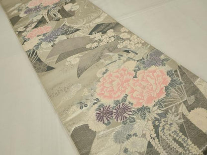 平和屋着物◎六通柄袋帯　唐織　蔓帯花文　プラチナ箔二重織　正絹　逸品　AABM2700ou