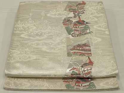 平和屋着物◎六通柄袋帯　唐織　山車　銀糸　正絹　逸品　AABM2701ou