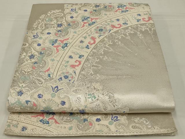 平和屋着物◎六通柄袋帯　唐織　飾花文　銀糸　正絹　逸品　AABM2702ou