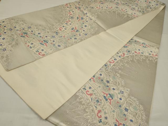 平和屋着物◎六通柄袋帯　唐織　飾花文　銀糸　正絹　逸品　AABM2702ou