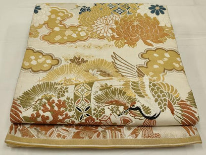 平和屋着物◎アンティーク　大正ロマン　丸文　飛鶴宝尽くし　金糸　正絹　逸品　AABM2704ou