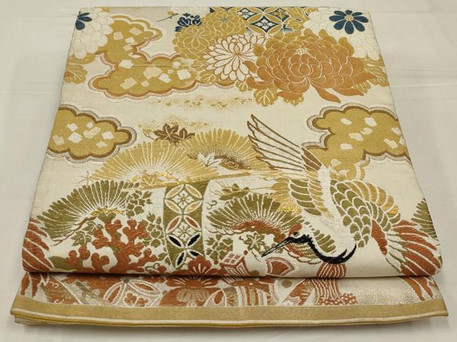 平和屋着物◎アンティーク　大正ロマン　丸文　飛鶴宝尽くし　金糸　正絹　逸品　AABM2704ou