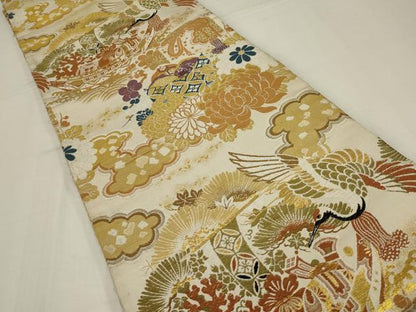 平和屋着物◎アンティーク　大正ロマン　丸文　飛鶴宝尽くし　金糸　正絹　逸品　AABM2704ou