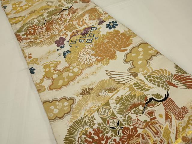 平和屋着物◎アンティーク　大正ロマン　丸文　飛鶴宝尽くし　金糸　正絹　逸品　AABM2704ou