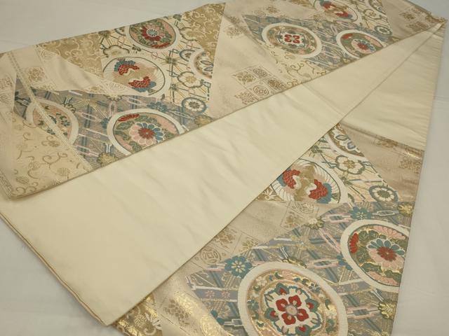 平和屋着物◎六通柄袋帯　唐織　向い鳥花丸文　金糸　正絹　逸品　AABM2709ou