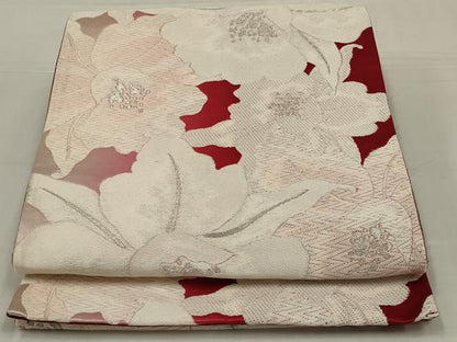 平和屋着物◎六通柄袋帯　唐織　花尽くし　銀糸　正絹　逸品　AABM2713ou