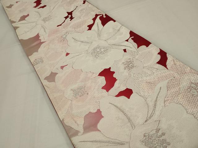 平和屋着物◎六通柄袋帯　唐織　花尽くし　銀糸　正絹　逸品　AABM2713ou