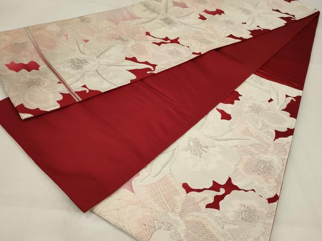 平和屋着物◎六通柄袋帯　唐織　花尽くし　銀糸　正絹　逸品　AABM2713ou