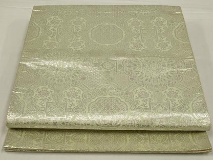 平和屋着物◎六通柄袋帯　正倉院花文　銀糸　正絹　逸品　AABM2714ou