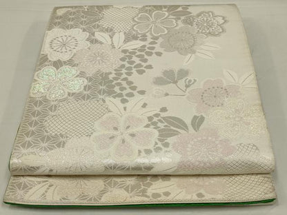 平和屋着物◎両面　六通柄袋帯　舞花文　銀糸　AABM2715ou