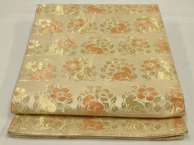 平和屋着物◎六通柄袋帯　兎花文　金糸　正絹　逸品　AABM2716ou