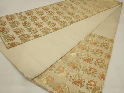 平和屋着物◎六通柄袋帯　兎花文　金糸　正絹　逸品　AABM2716ou