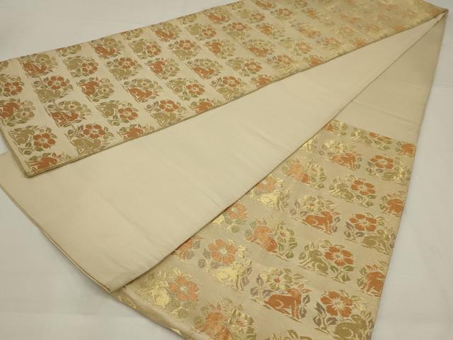 平和屋着物◎六通柄袋帯　兎花文　金糸　正絹　逸品　AABM2716ou