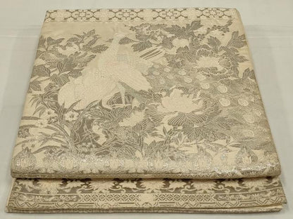 平和屋着物◎六通柄袋帯　唐織　瑞花鳥競譜図　プラチナ箔　正絹　逸品　AABM2717ou