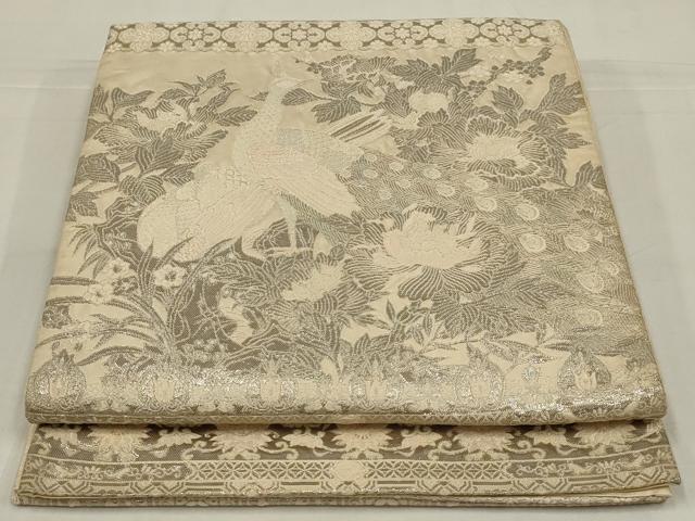平和屋着物◎六通柄袋帯　唐織　瑞花鳥競譜図　プラチナ箔　正絹　逸品　AABM2717ou