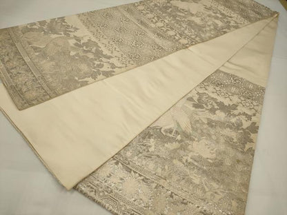 平和屋着物◎六通柄袋帯　唐織　瑞花鳥競譜図　プラチナ箔　正絹　逸品　AABM2717ou