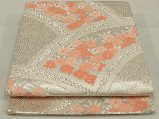 平和屋着物◎六通柄袋帯　唐織　花尽くし　銀糸　正絹　逸品　AABM2719ou