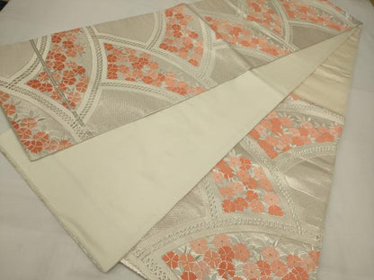 平和屋着物◎六通柄袋帯　唐織　花尽くし　銀糸　正絹　逸品　AABM2719ou
