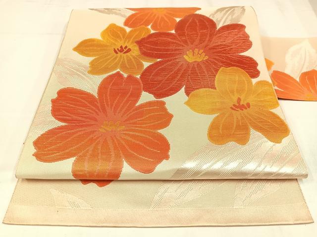 平和屋着物◎八寸名古屋帯　舞花文　正絹　逸品　AABM2721bw