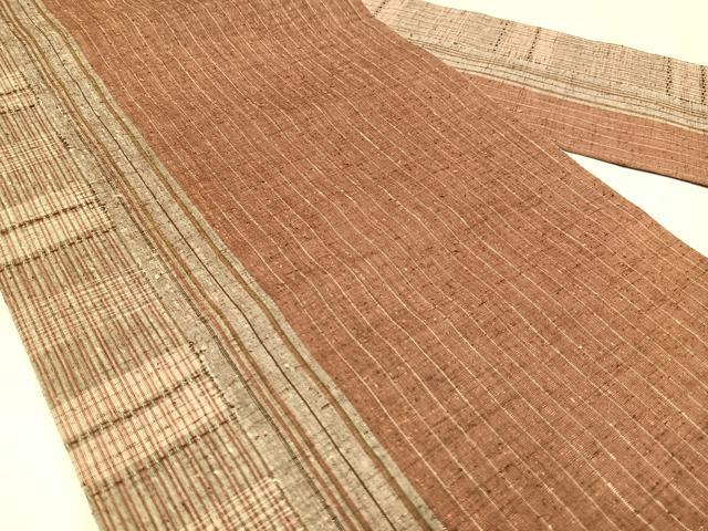 平和屋着物◎九寸名古屋帯　紬地　間道　正絹　逸品　AABM2724bw