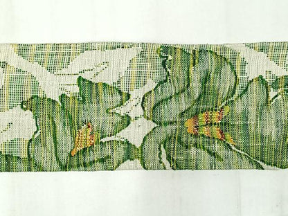 平和屋着物◎九寸名古屋帯　紬地　草花文　正絹　逸品　AABM2725bw
