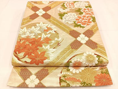 平和屋着物◎六通柄袋帯　唐織　花天井文　金銀糸　正絹　逸品　AABM2734bw