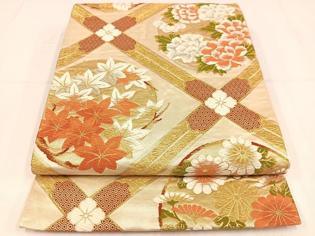 平和屋着物◎六通柄袋帯　唐織　花天井文　金銀糸　正絹　逸品　AABM2734bw