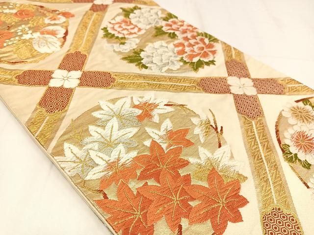 平和屋着物◎六通柄袋帯　唐織　花天井文　金銀糸　正絹　逸品　AABM2734bw