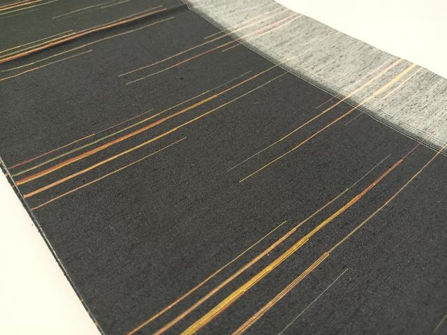 平和屋着物◎両面　全通柄袋帯　紬地　間道　黒地　正絹　逸品　AABM2736bw