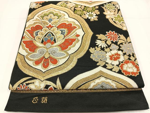 平和屋着物◎六通柄　本袋帯　唐織　飾花文　正絹　逸品　AABM2752bw