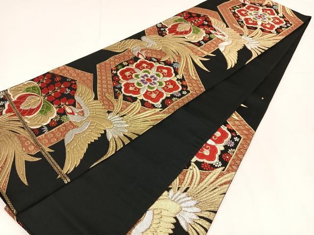 平和屋着物◎六通柄袋帯　唐織　鳳凰花文　黒地　金銀糸　正絹　逸品　AABM2755bw