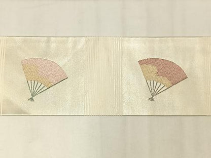 平和屋着物◎九寸名古屋帯　舞扇文　金銀糸　正絹　逸品　AABM2758bw