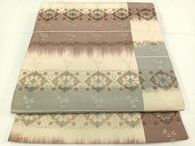 平和屋着物◎全通柄　京袋帯　横段花文　金糸　正絹　逸品　AABM2760bw