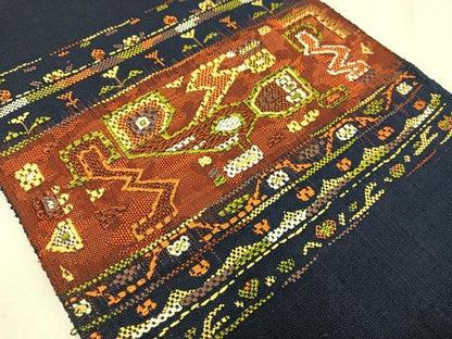 平和屋着物◎八寸名古屋帯　紬地　幾何学文様　正絹　逸品　AABM2761bw