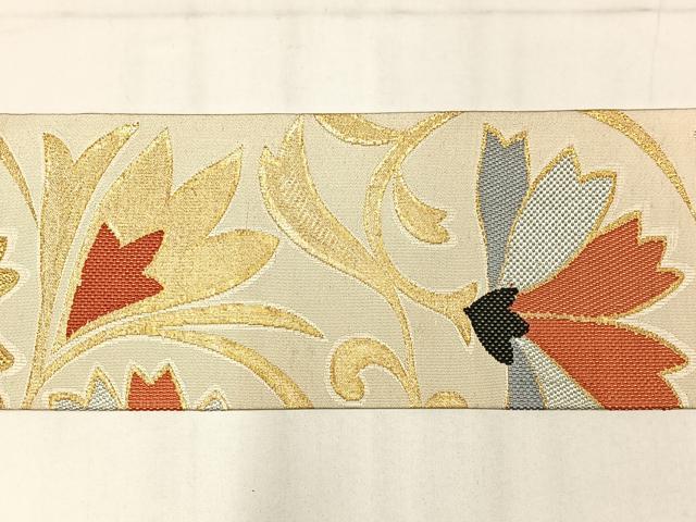 平和屋着物◎九寸名古屋帯　更紗花文　金糸　正絹　逸品　AABM2764bw