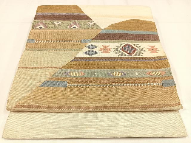 平和屋着物◎八寸名古屋帯　紬地　幾何学文様　正絹　逸品　AABM2766bw