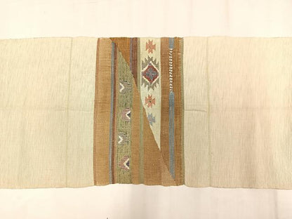 平和屋着物◎八寸名古屋帯　紬地　幾何学文様　正絹　逸品　AABM2766bw