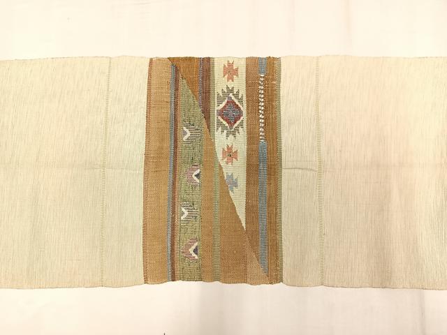 平和屋着物◎八寸名古屋帯　紬地　幾何学文様　正絹　逸品　AABM2766bw
