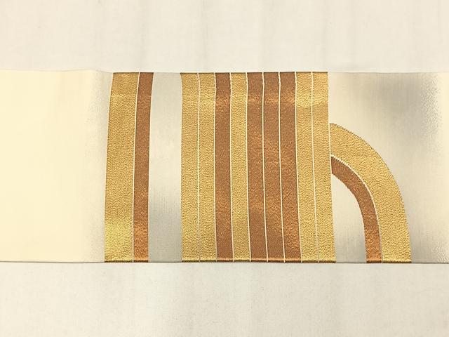 平和屋着物◎九寸名古屋帯　幾何学文様　金糸　正絹　逸品　AABM2768bw