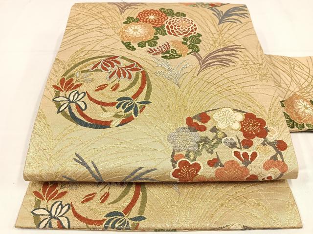 平和屋着物◎九寸名古屋帯　唐織　花丸文　金銀糸　正絹　逸品　AABM2771bw