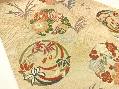 平和屋着物◎九寸名古屋帯　唐織　花丸文　金銀糸　正絹　逸品　AABM2771bw