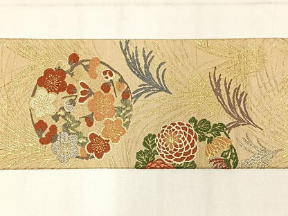 平和屋着物◎九寸名古屋帯　唐織　花丸文　金銀糸　正絹　逸品　AABM2771bw