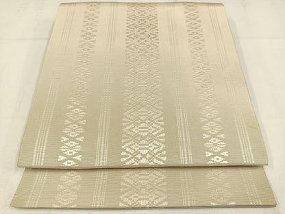 平和屋着物◎本場筑前博多織　八寸名古屋帯　献上　鳥の子色　正絹　逸品　AABM2777bw