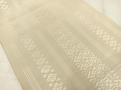平和屋着物◎本場筑前博多織　八寸名古屋帯　献上　鳥の子色　正絹　逸品　AABM2777bw