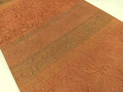 平和屋着物◎全通柄袋帯　ふくれ織　横段花鳥文　正絹　逸品　AABM2782bw