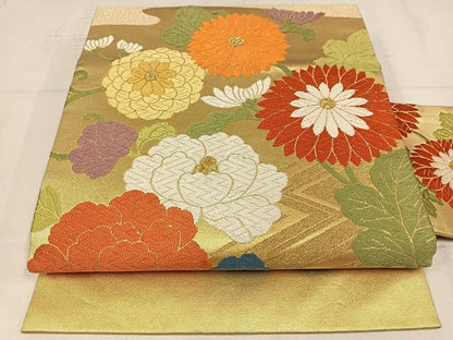 平和屋着物◎九寸名古屋帯　唐織　草花文　金糸　正絹　逸品　AABM2783bw